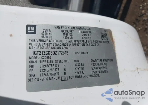 2013 GMC Sierra 2500Hd Work Truck z USA, uszkodzony, nr VIN 1GT21ZCG8DZ172815